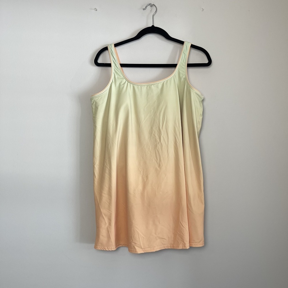 Lands' End‎ Ombre Swimdress One Piece Skirted Padded Swimsuit Modest Sz L